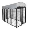 Dog Kennel with Roof Cover Heavy Duty Dog Crate for Medium and Large-sized Dogs, Black (Sandblasted)