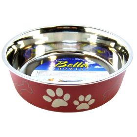 Loving Pets Stainless Steel & Merlot Dish with Rubber Base (Option: Medium  6.75" Diameter)